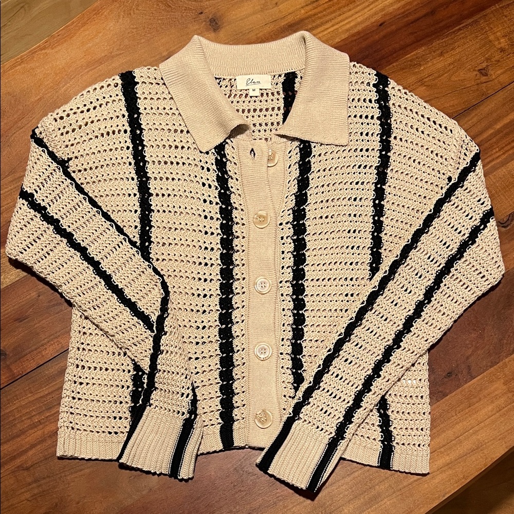 Elan Cream and Black Striped Cardigan